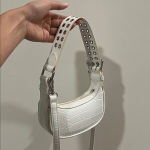 Urban Outfitters White Croc-Embossed Mini Shoulder Bag with Studded Strap